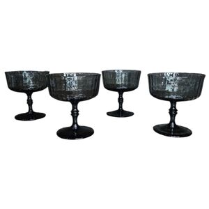 Lenox Set of 4 Elegant Smokey Black Glass Goblet Dessert Sherbet Dish Footed